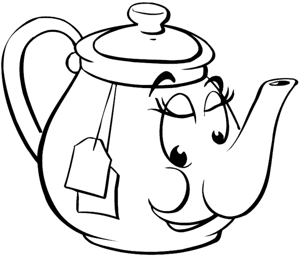 Teapot with smiling face vinyl sticker. Customize on line. Food Meals Drinks 040-0461